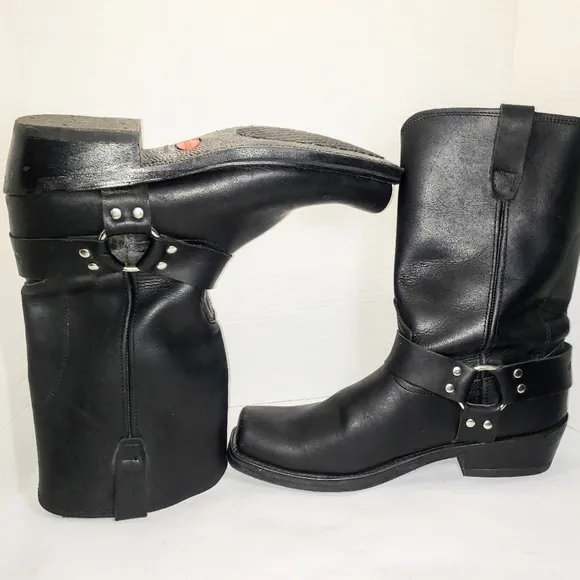 DURANGO Black Leather 11&quot; Harness Motorcycle Boots Men's Size 11.5 D. EUC