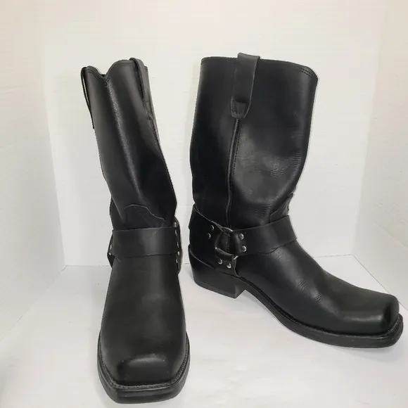 DURANGO Black Leather 11&quot; Harness Motorcycle Boots Men's Size 11.5 D. EUC