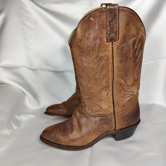 Durango Cognac OILED Leather Cowgirl Western Motorcycle RODEO Riding Boots Sz 7M
