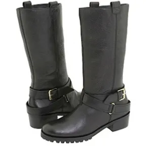 DVF DIANE VON FURSTENBURG Safari Moto Leather Boots black side buckles size 8