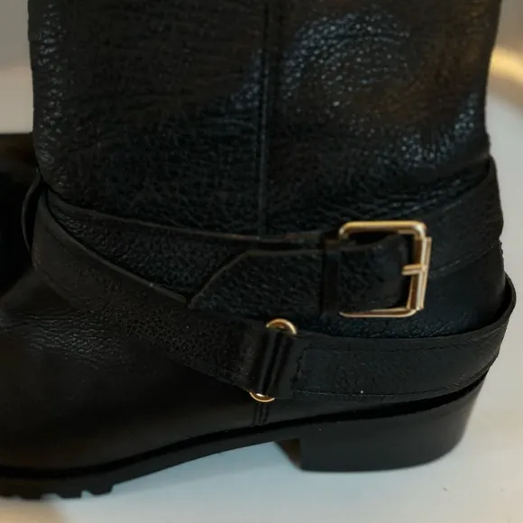 DVF DIANE VON FURSTENBURG Safari Moto Leather Boots black side buckles size 8