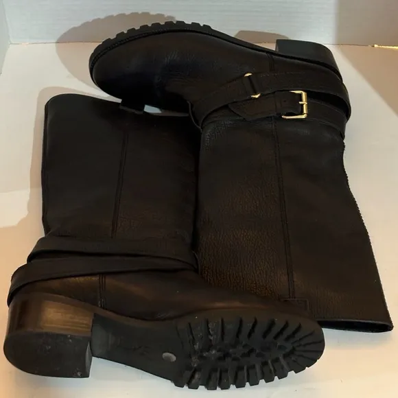 DVF DIANE VON FURSTENBURG Safari Moto Leather Boots black side buckles size 8