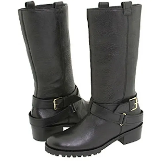 DVF DIANE VON FURSTENBURG Safari Moto Leather Boots black side buckles size 8