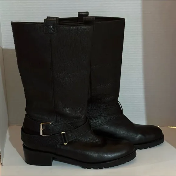 DVF DIANE VON FURSTENBURG Safari Moto Leather Boots black side buckles size 8