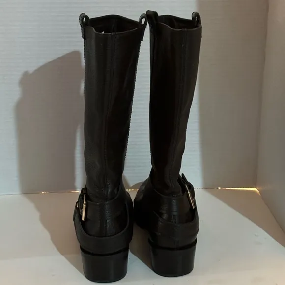 DVF DIANE VON FURSTENBURG Safari Moto Leather Boots black side buckles size 8