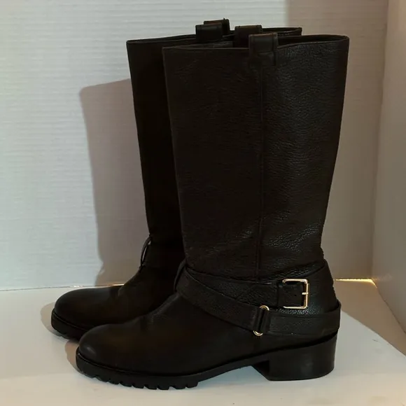 DVF DIANE VON FURSTENBURG Safari Moto Leather Boots black side buckles size 8