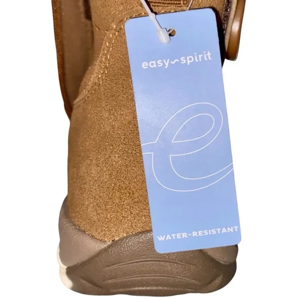 EASY SPIRIT Ankle Boots Side Zipper Faux Fur Button Accent Suede Tan Women 11