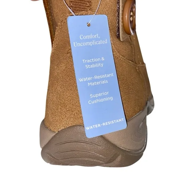 EASY SPIRIT Ankle Boots Side Zipper Faux Fur Button Accent Suede Tan Women 11
