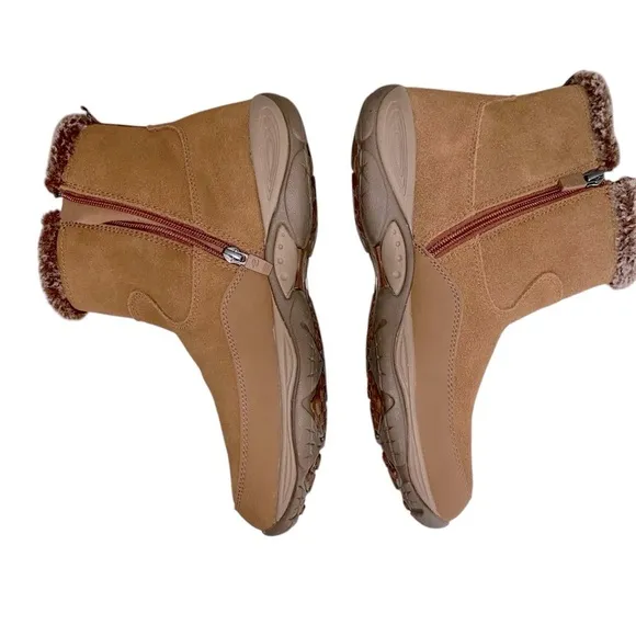 EASY SPIRIT Ankle Boots Side Zipper Faux Fur Button Accent Suede Tan Women 11