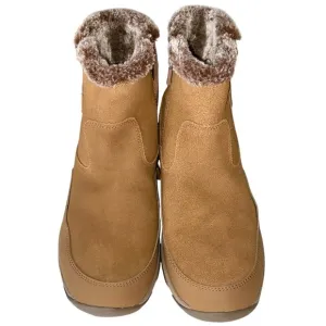 EASY SPIRIT Ankle Boots Side Zipper Faux Fur Button Accent Suede Tan Women 11