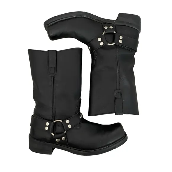 Easyrider Mens Black Leather Harness Motorcycle Boots
