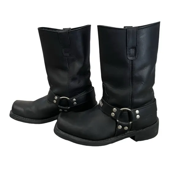 Easyrider Mens Black Leather Harness Motorcycle Boots