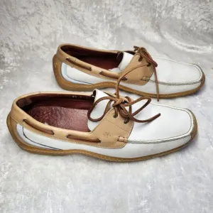 Eaton Men shoes Size 9.5 M Tan‎ &amp; White  Leather Boat Shoes