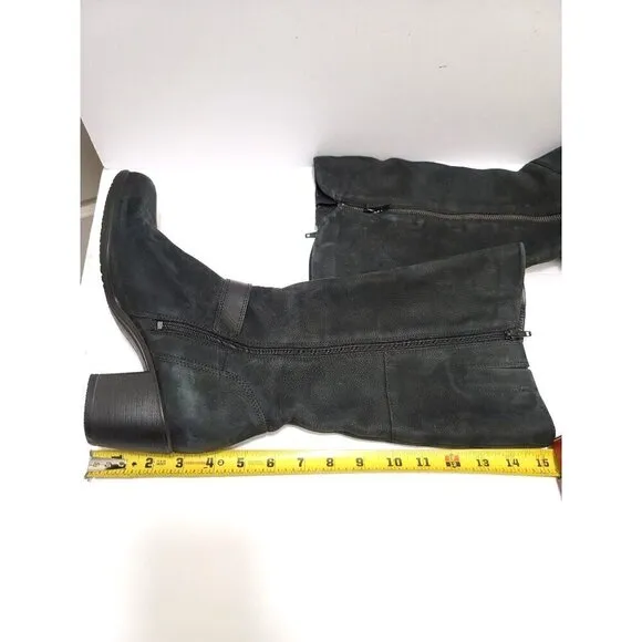 Ecco black nubuck leather Knee-High buckle blook pump heel Boots With Zipper siz