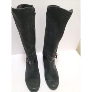 Ecco black nubuck leather Knee-High buckle blook pump heel Boots With Zipper siz