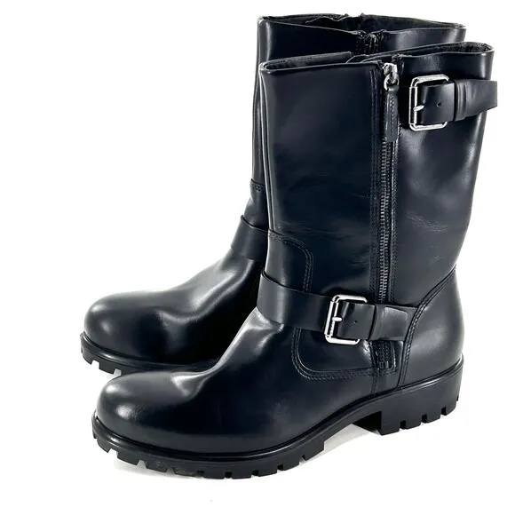 Ecco Modtray Moto Boots 5.5 36 Black NWOT Leather Ankle Booties Biker Grunge 90s