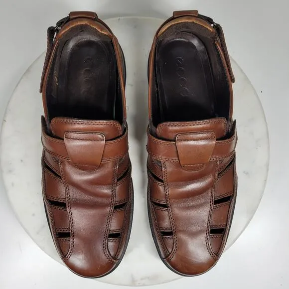 ECCO Transporter Sandals Mens 44/10.5 Brown Leather Fisherman Closed Toe Shoes