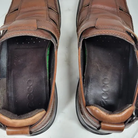 ECCO Transporter Sandals Mens 44/10.5 Brown Leather Fisherman Closed Toe Shoes
