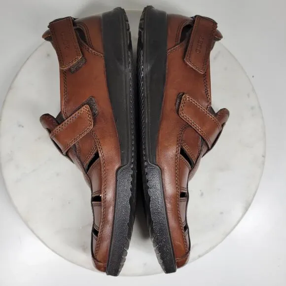 ECCO Transporter Sandals Mens 44/10.5 Brown Leather Fisherman Closed Toe Shoes
