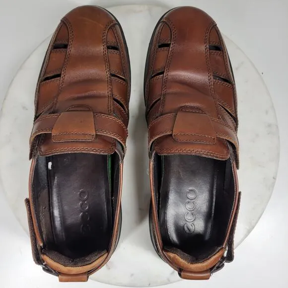ECCO Transporter Sandals Mens 44/10.5 Brown Leather Fisherman Closed Toe Shoes