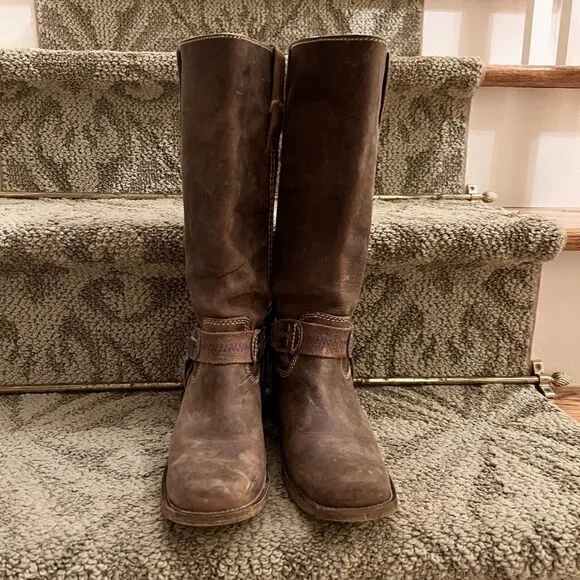 EEUC Bed Stu Roma Women's Harness Biker Moto Motorcycle Boots Brown Size 6.5 B