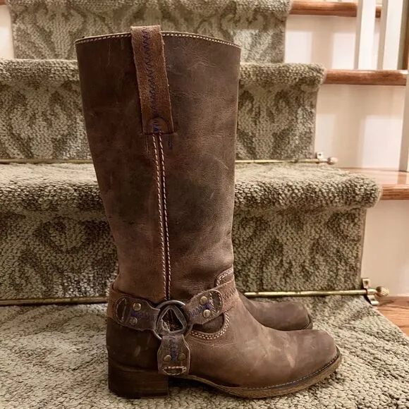 EEUC Bed Stu Roma Women's Harness Biker Moto Motorcycle Boots Brown Size 6.5 B