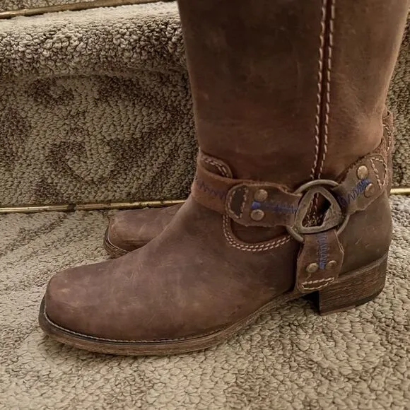EEUC Bed Stu Roma Women's Harness Biker Moto Motorcycle Boots Brown Size 6.5 B