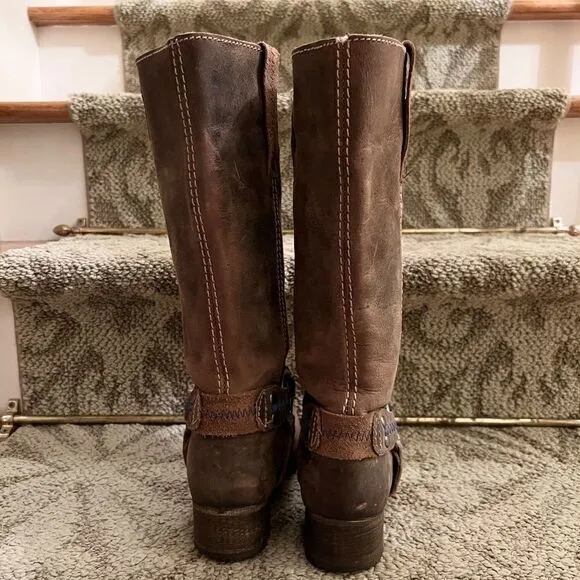 EEUC Bed Stu Roma Women's Harness Biker Moto Motorcycle Boots Brown Size 6.5 B