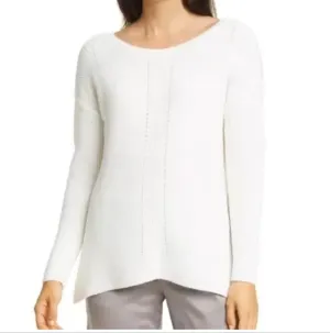 Eileen Fisher Cream 100% Fine Merino Wool Bateau Neck Sweater Medium