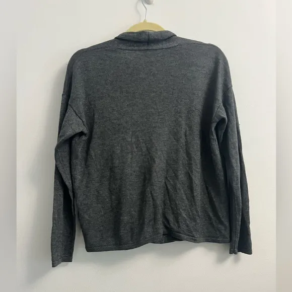 Eileen Fisher Faux Wrap Long Sleeve Sweater Top - Grey - Size M Petite