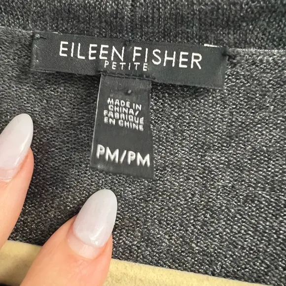 Eileen Fisher Faux Wrap Long Sleeve Sweater Top - Grey - Size M Petite