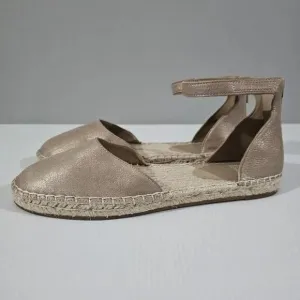 Eileen Fisher Lala Flat Espadrille Ankle Strap Metallic Tan Leather Size 8