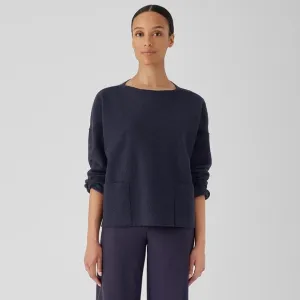 EILEEN FISHER NWT L Lightweight Boiled Wool Bateau Neck Top in Nocturne Blue