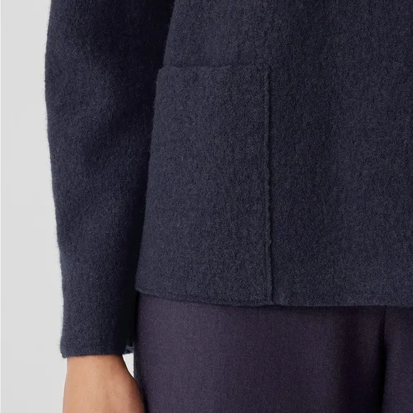 EILEEN FISHER NWT L Lightweight Boiled Wool Bateau Neck Top in Nocturne Blue