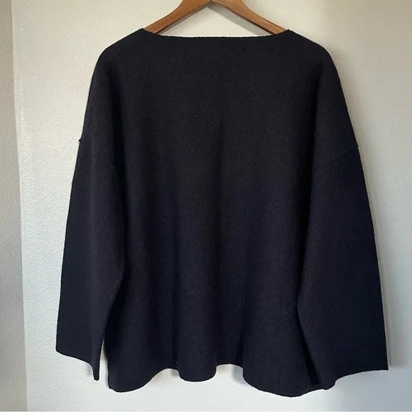 EILEEN FISHER NWT L Lightweight Boiled Wool Bateau Neck Top in Nocturne Blue