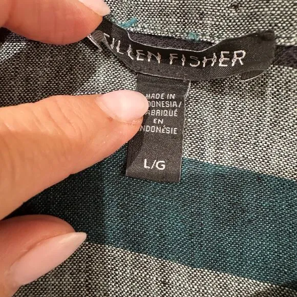 Eileen Fisher Plus Size Organic Stripe Linen Dress Large Short Sleeve Lagenlook