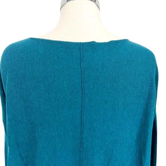 Eileen Fisher Teal Tencel Cotton Silk Blend Lightweight Knit Sweater Size Medium