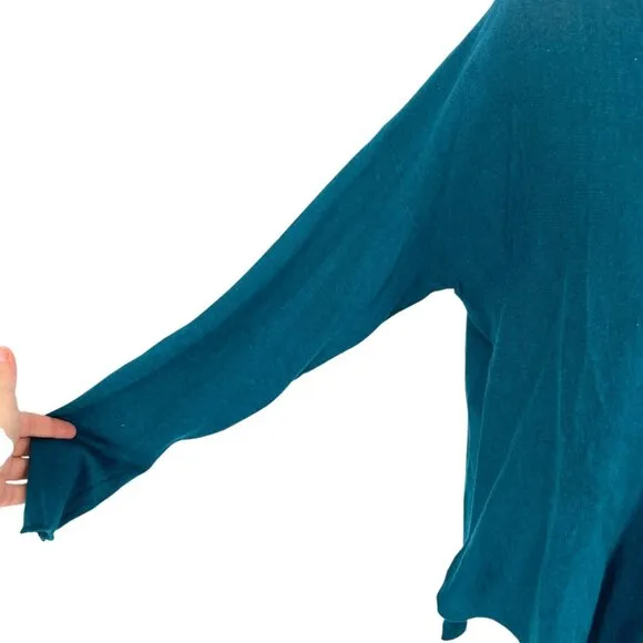 Eileen Fisher Teal Tencel Cotton Silk Blend Lightweight Knit Sweater Size Medium