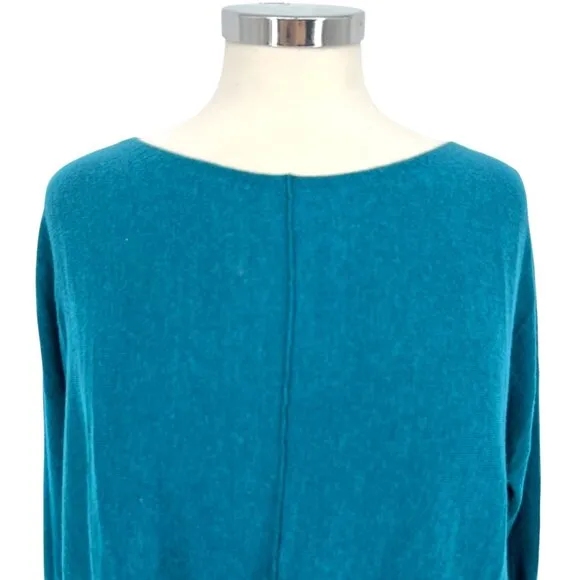 Eileen Fisher Teal Tencel Cotton Silk Blend Lightweight Knit Sweater Size Medium