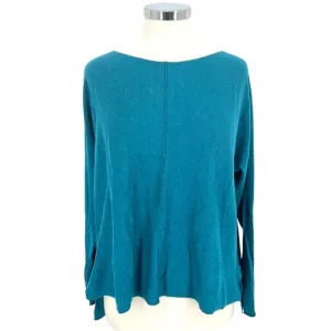 Eileen Fisher Teal Tencel Cotton Silk Blend Lightweight Knit Sweater Size Medium