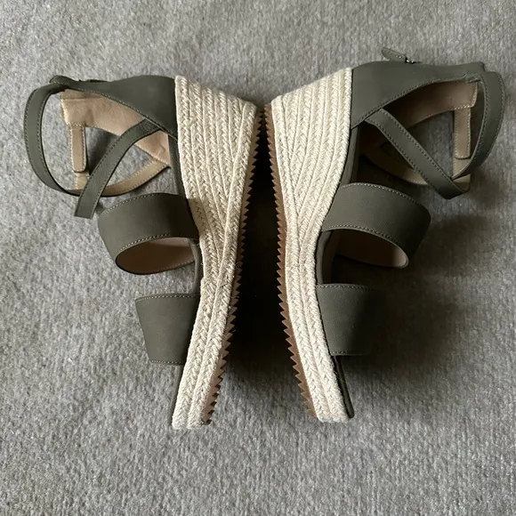Eileen Fisher “Wali” Espadrille Wedge Strappy Sandals/Shoes| Olive NWOB~9