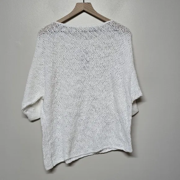 EILEEN FISHER White Organic Cotton Nubble Mesh Asymmetrical Sweater Sz M Resort
