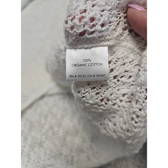 EILEEN FISHER White Organic Cotton Nubble Mesh Asymmetrical Sweater Sz M Resort