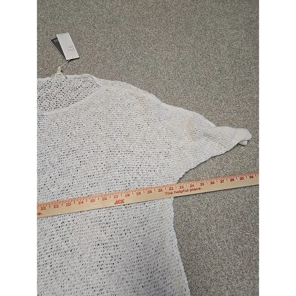 EILEEN FISHER White Organic Cotton Nubble Mesh Asymmetrical Sweater Sz M Resort