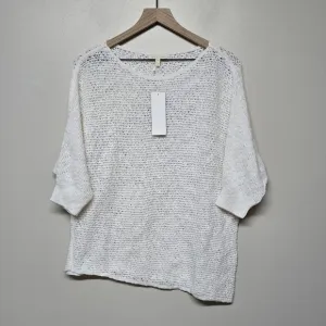 EILEEN FISHER White Organic Cotton Nubble Mesh Asymmetrical Sweater Sz M Resort