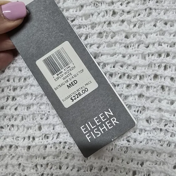 EILEEN FISHER White Organic Cotton Nubble Mesh Asymmetrical Sweater Sz M Resort