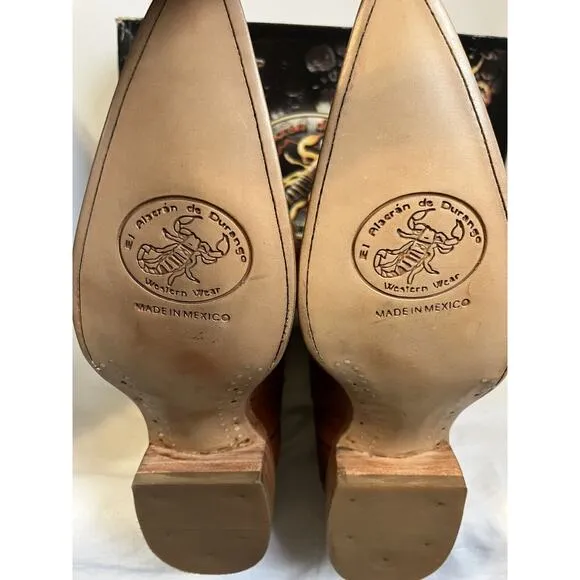El Alacran De Durango Brown Ostrich Cowboy Boots Sz 8.5 Scorpion