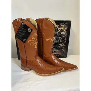 El Alacran De Durango Brown Ostrich Cowboy Boots Sz 8.5 Scorpion