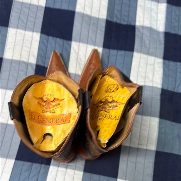 El General Black and Brown Cowboy Boots with Ornate Stitching