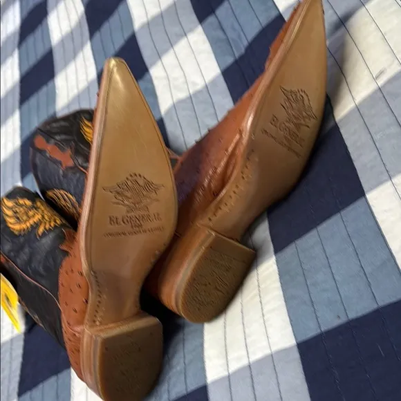 El General Black and Brown Cowboy Boots with Ornate Stitching